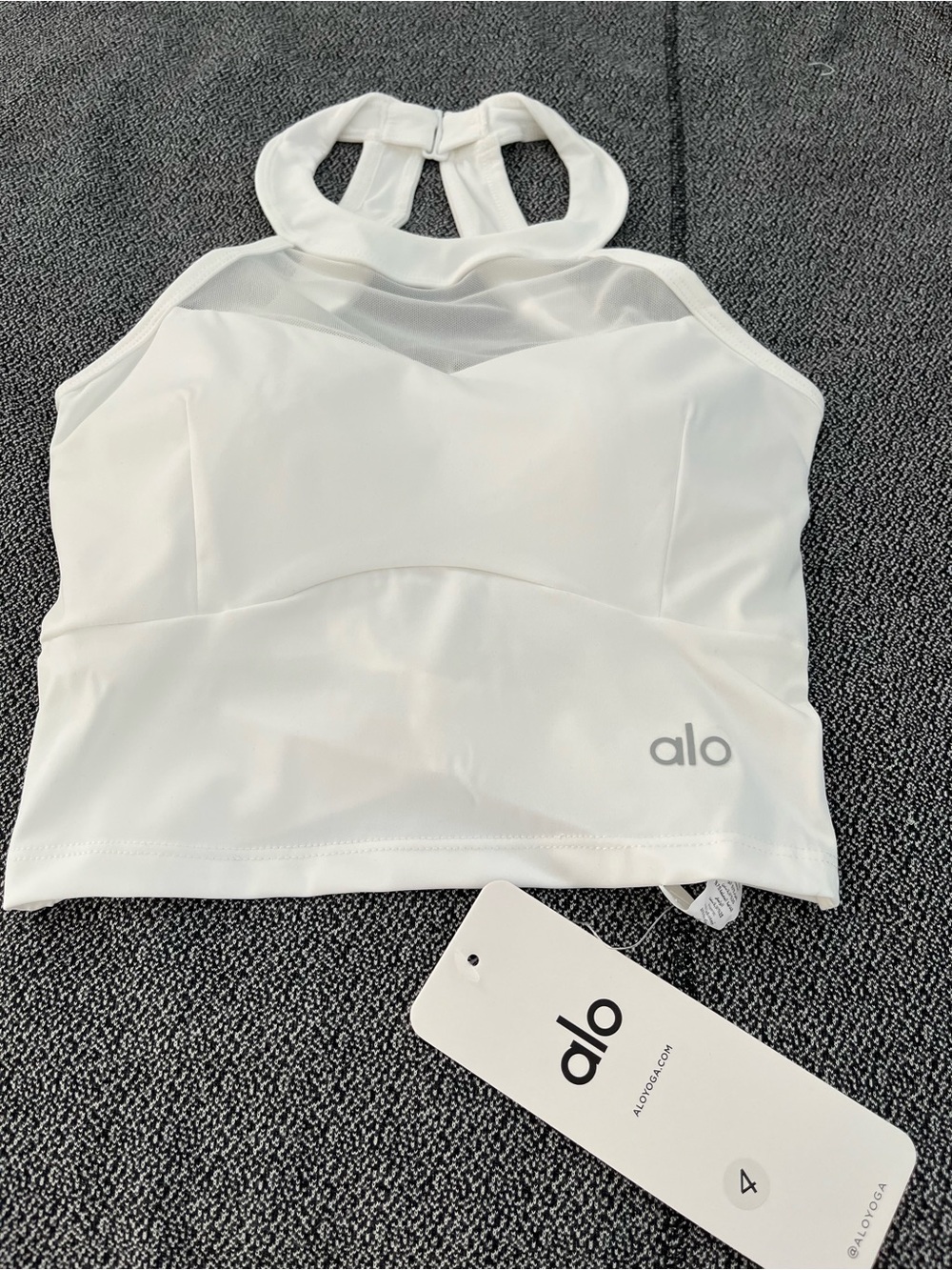 ALO Yoga White Mesh Halter Crop Tank